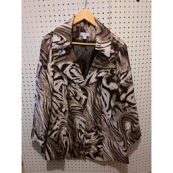 Susan Graver 2X 3 Button Jacket Black Grey White Animal Print - Picture 1 of 4